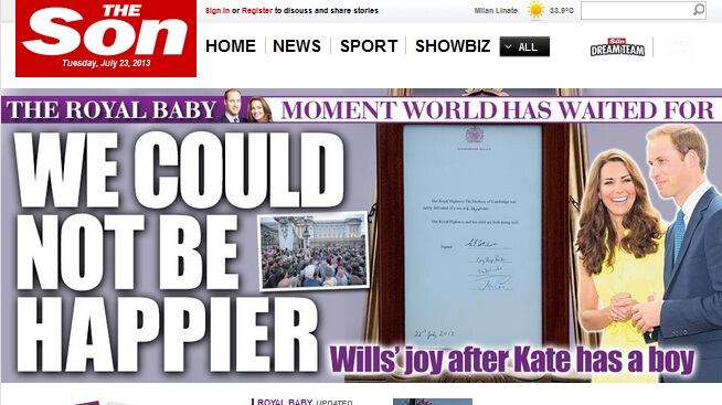 Royal baby, The Sun diventa The Son