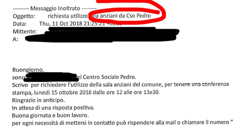 Richiesta sala Pedro