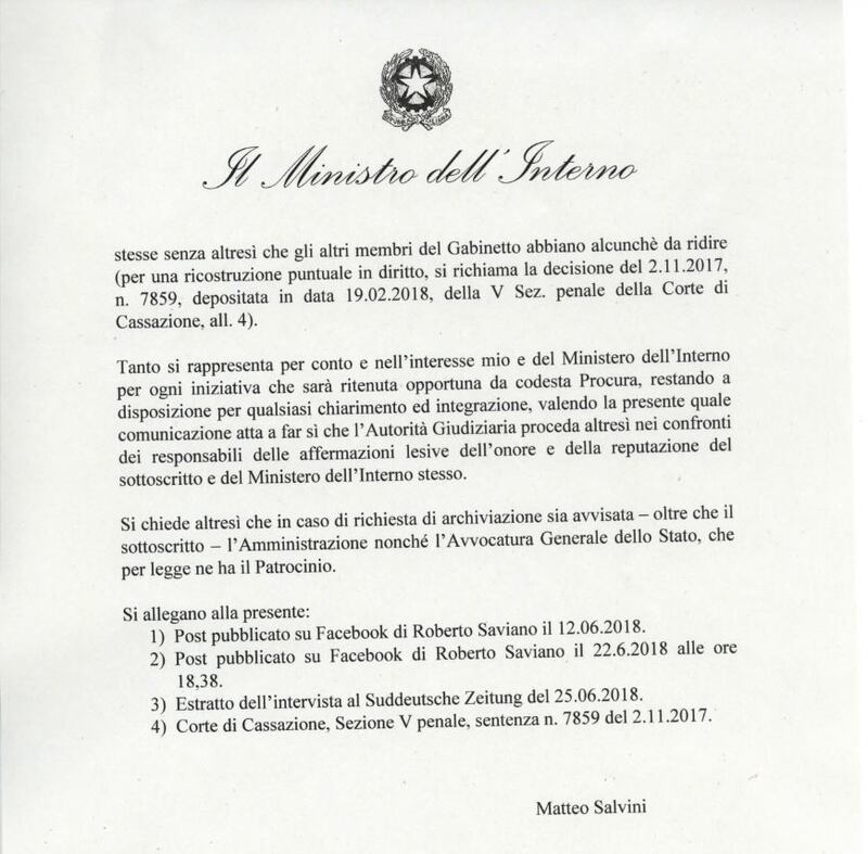 Querela Salvini a Saviano4