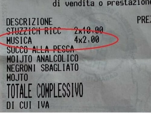 Scontrino choc in un locale di Ostuni: due euro in più a testa per la musica
