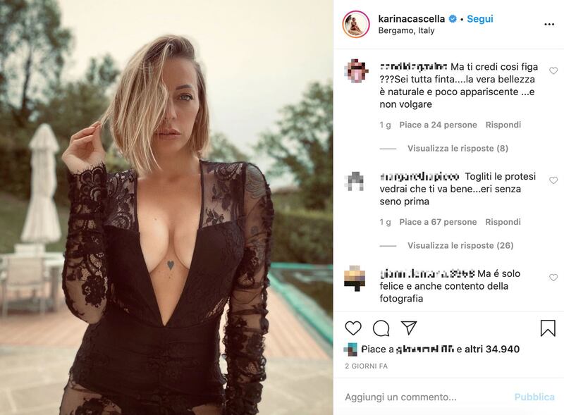Karina Cascella insultata su Instagram