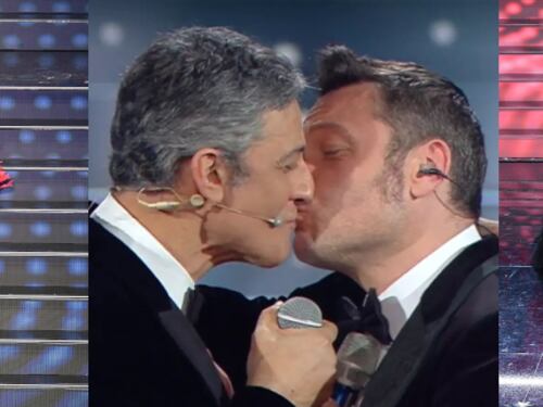 Sanremo, Fiorello bacia Ferro. E Bugo se ne va a metà esibizione