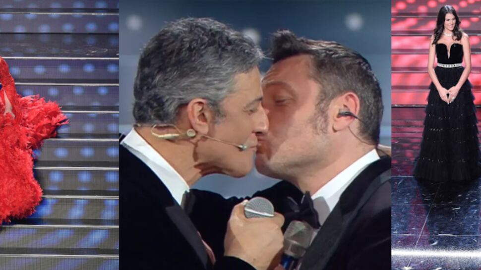 Sanremo, Fiorello bacia Ferro. E Bugo se ne va a metà esibizione