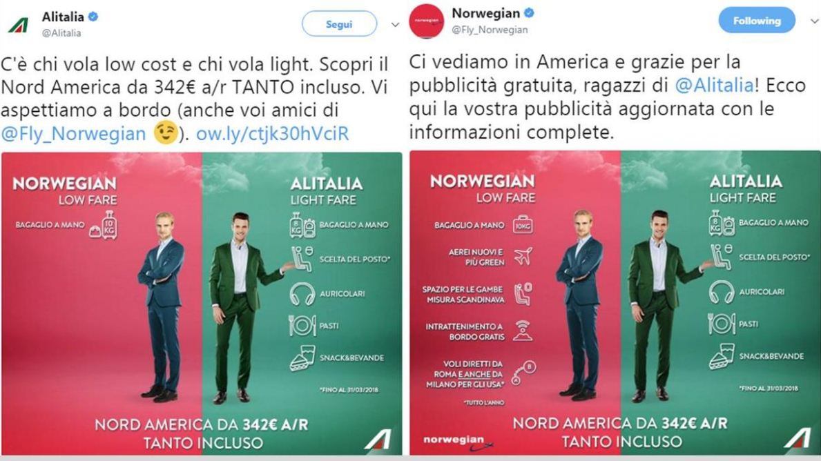 Alitalia e Norwegian Air: è guerra sui social