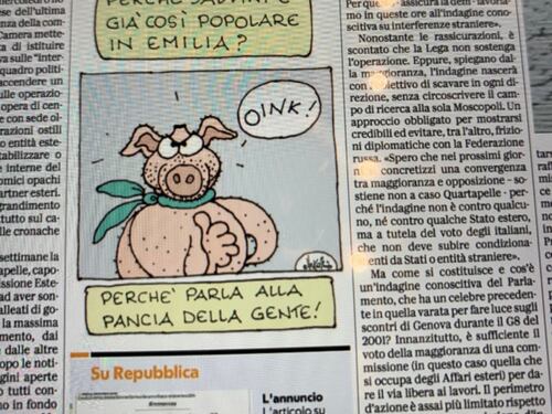 La vignetta choc di Ellekappa: Salvini e leghisti come dei maiali