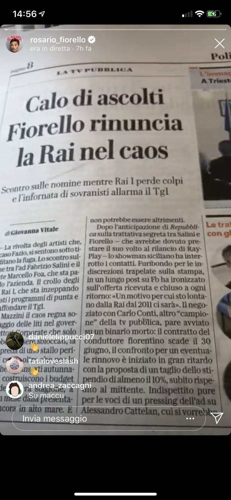 Diretta Fiorello Instagram