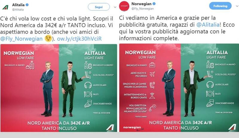 alitalia e norwegian, twitter