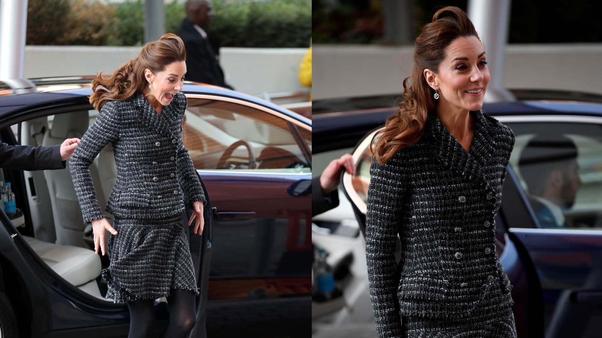 Imprevisto per Kate Middleton all'ospedale: la gonna si alza e mostra tuttto
