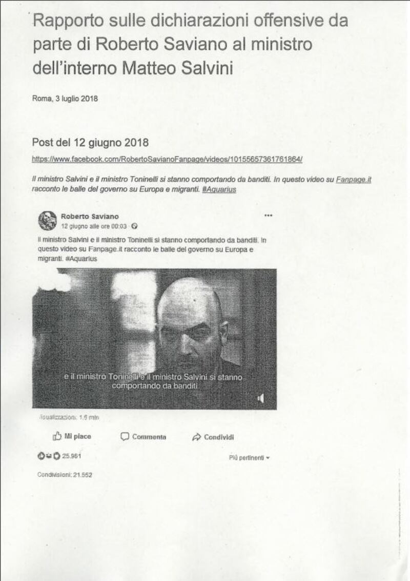 La querela di Salvini a Saviano 6