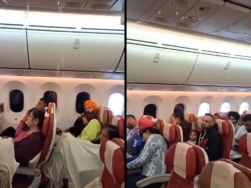 La cascata d'acqua dalle cappelliere, paura a bordo dell'aereo