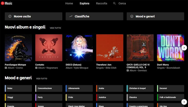 YouTube Music: l'interfaccia