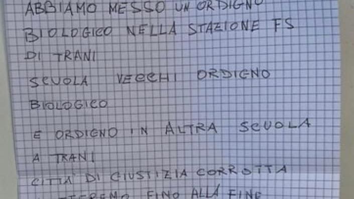 Allarme bomba a Trani: il biglietto con le minacce riporta una sigla araba