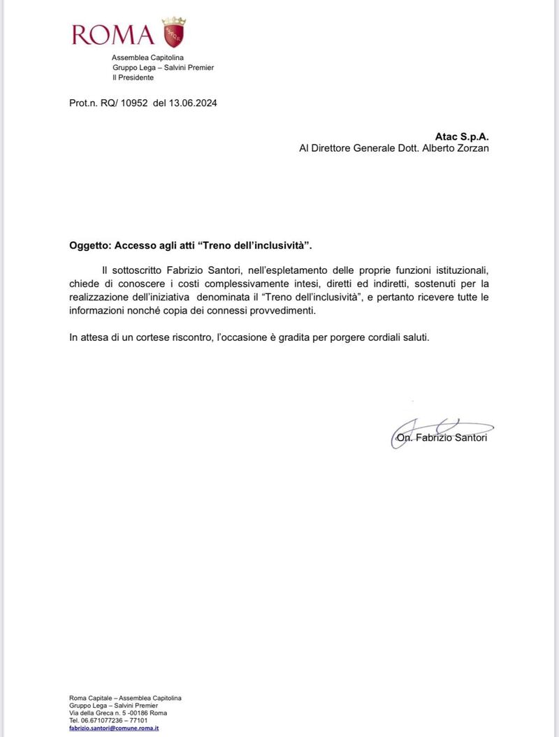 La richiesta di accesso agli atti per il treno Lgbt a Roma