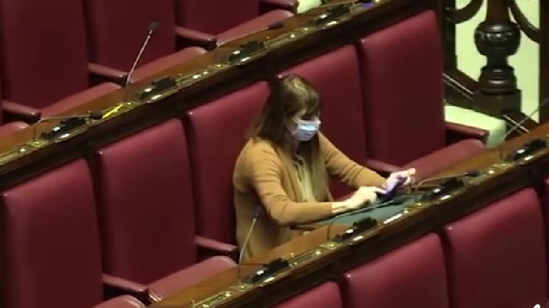 In Parlamento con la mascherina per proteggersi dal virus