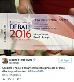 Nome di Hillary Clinton sbagliato sul biglietto per il dibattito 1