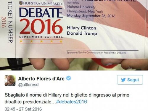 Nome di Hillary Clinton sbagliato sul biglietto per il dibattito