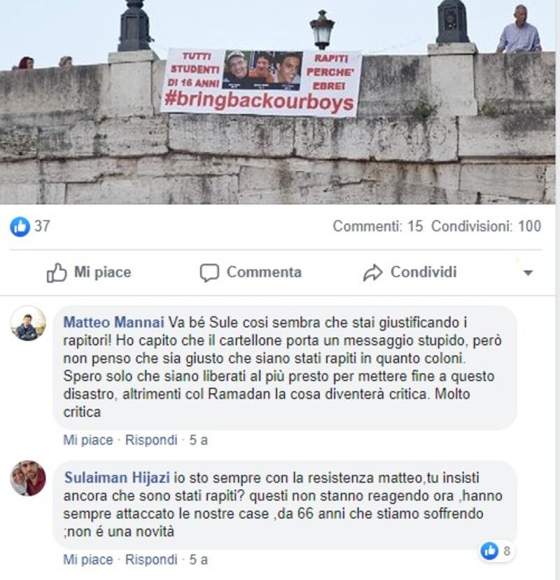 Screenshot sul profilo Facebook di Hijazi 2