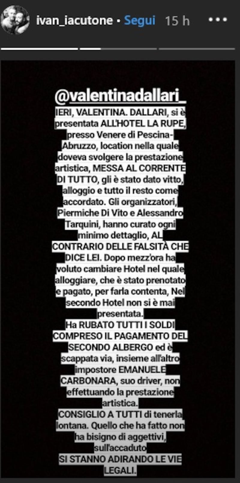 Accuse a Valentina Dallari