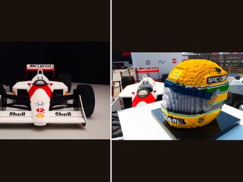 Il casco di Senna e la sua McLaren a Monza: le sculture in 400mila mattoncini Lego