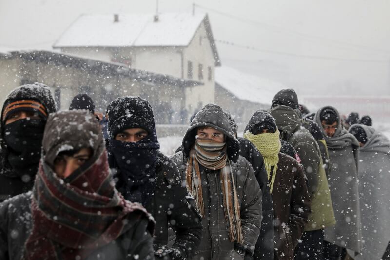 Migranti in fila nella neve a Belgrado 8