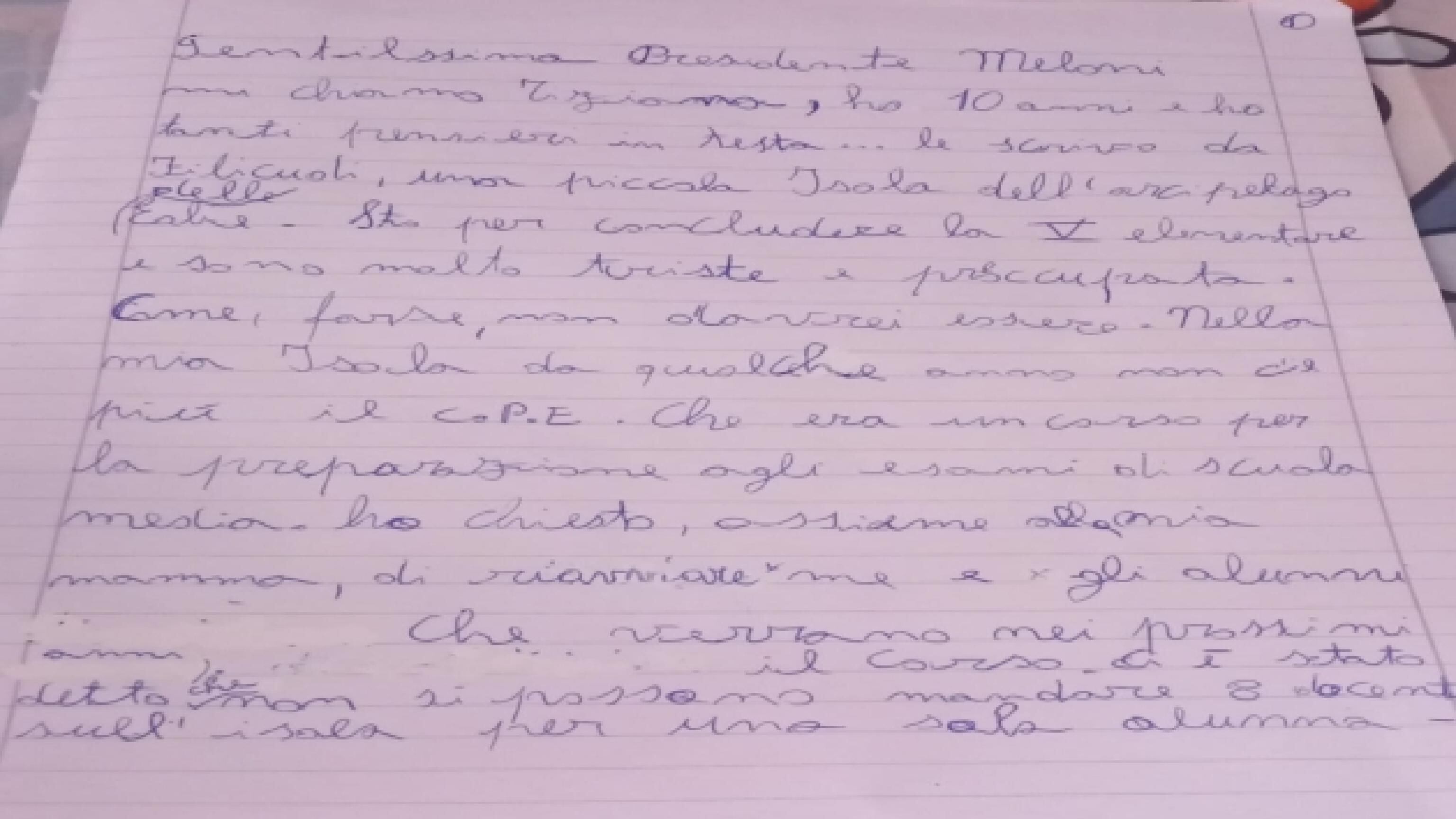 Dopo l'appello alla premier Meloni arriva la risposta all'alunna: Tiziana studierà a Filicudi