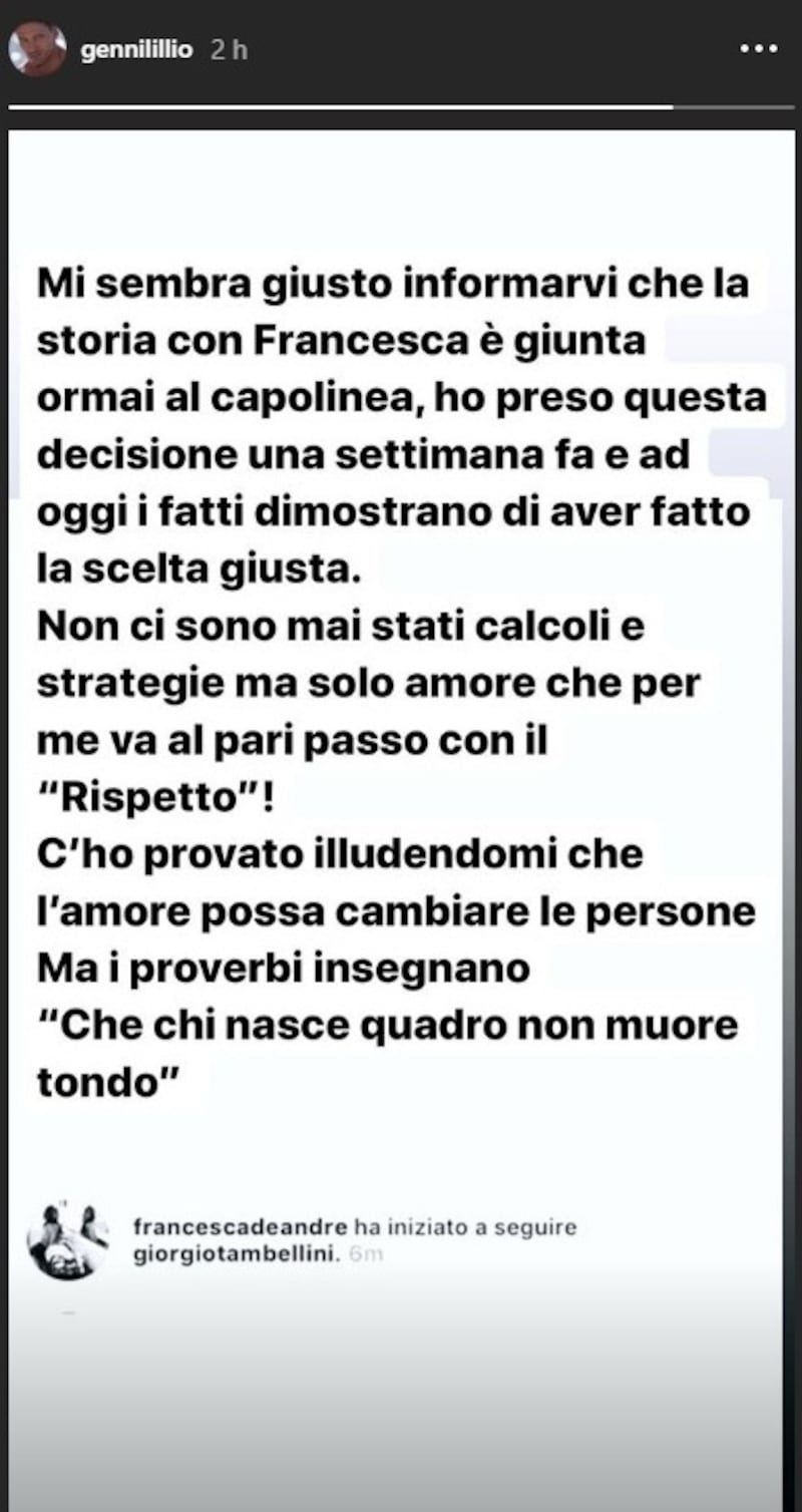 Gennaro Lillio annuna separazione