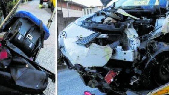 Auto invade marciapiede. Investe mamme e bimbi