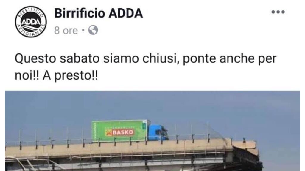 Birrificio annuncia ferie con foto del Ponte Morandi: scoppia la polemica