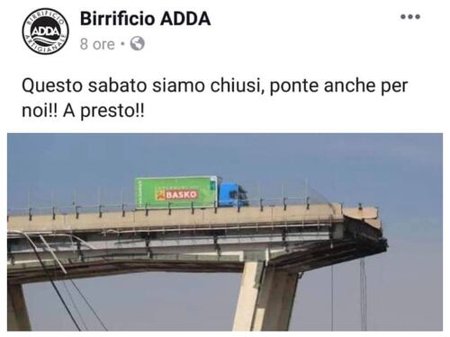 Birrificio annuncia ferie con foto del Ponte Morandi: scoppia la polemica