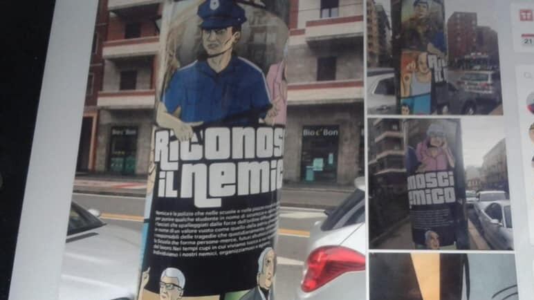 Milano, manifesti Antifascisti contro poliziotti e politici di destra