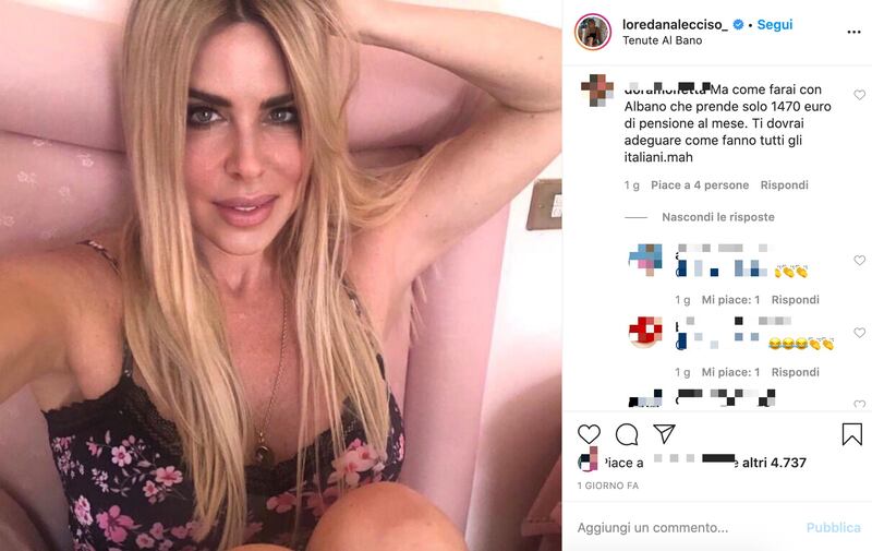 Critiche social a Loredana Lecciso