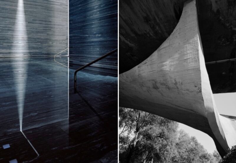 Photo Helene Binet_Vals Triptych A_Peter Zumthor_Therme Vals e Photo Helene Binet_Musmeci_Ponte sul Basento_Italy_2015
