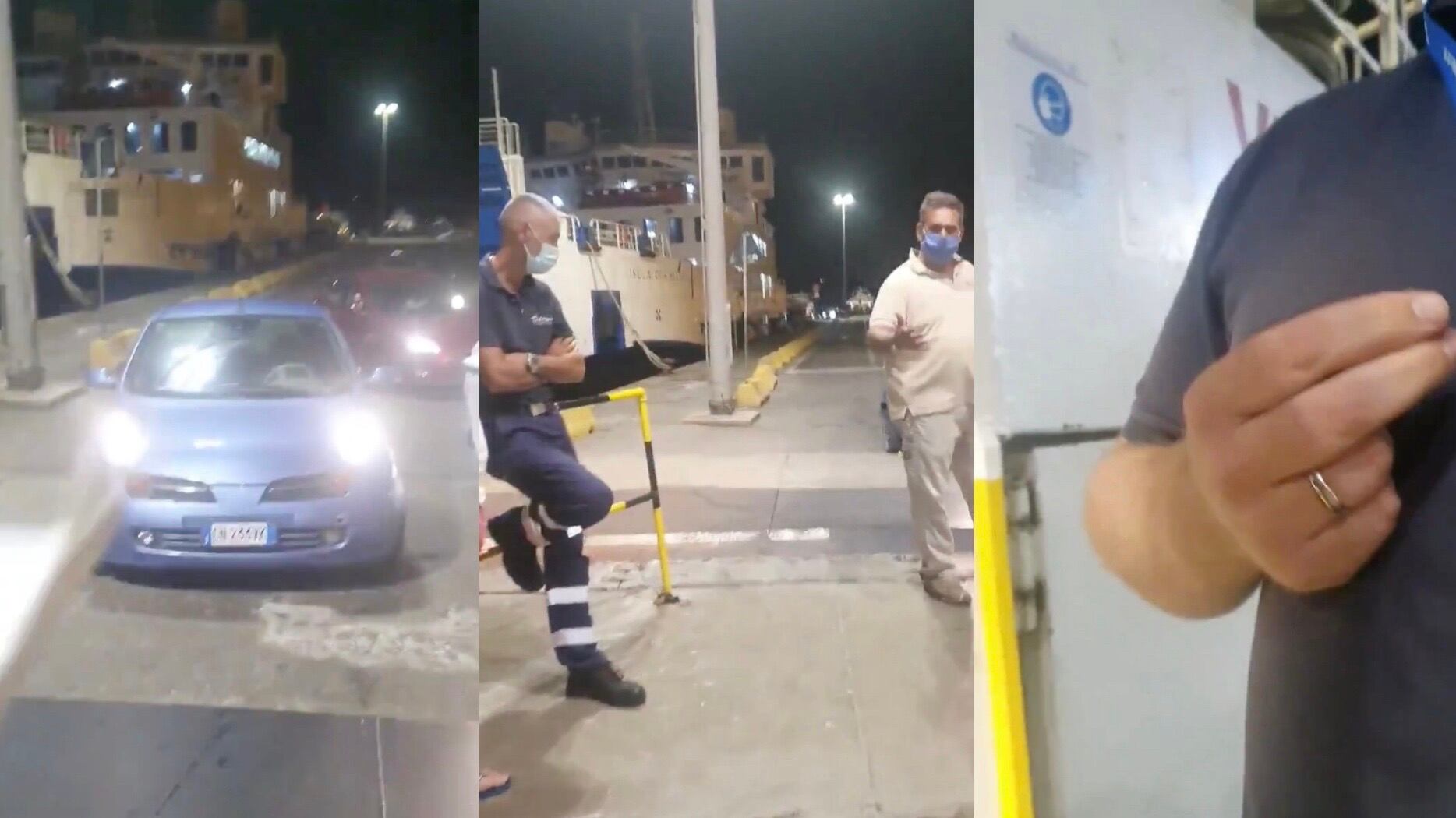 Caos al porto per il traghetto. L'ex Gf urla senza mascherina: finisce male