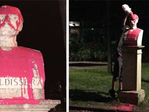 Vernice rossa e vie per Floyd: il blitz vandalico al Pincio