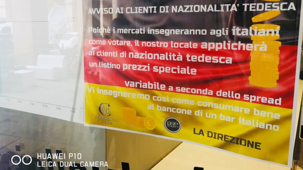 "Vendetta" del bar sui tedeschi: "Ci insegnano a votare? Pagano il caffè in base allo spread"