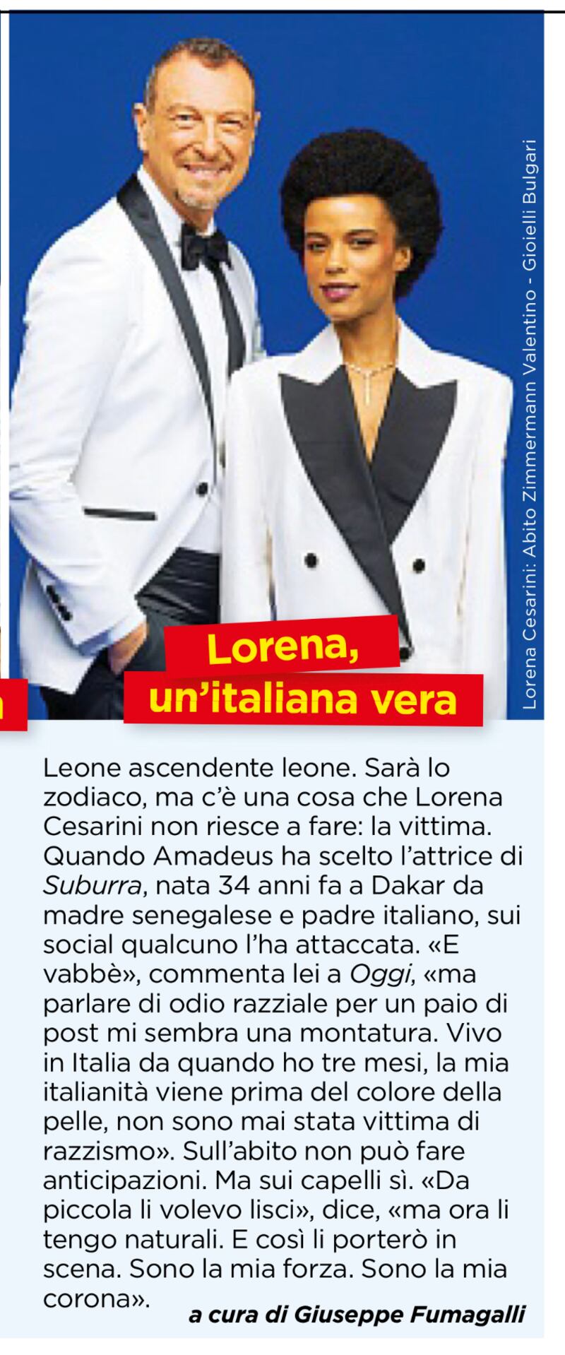 Lorena Cesarini su Oggi