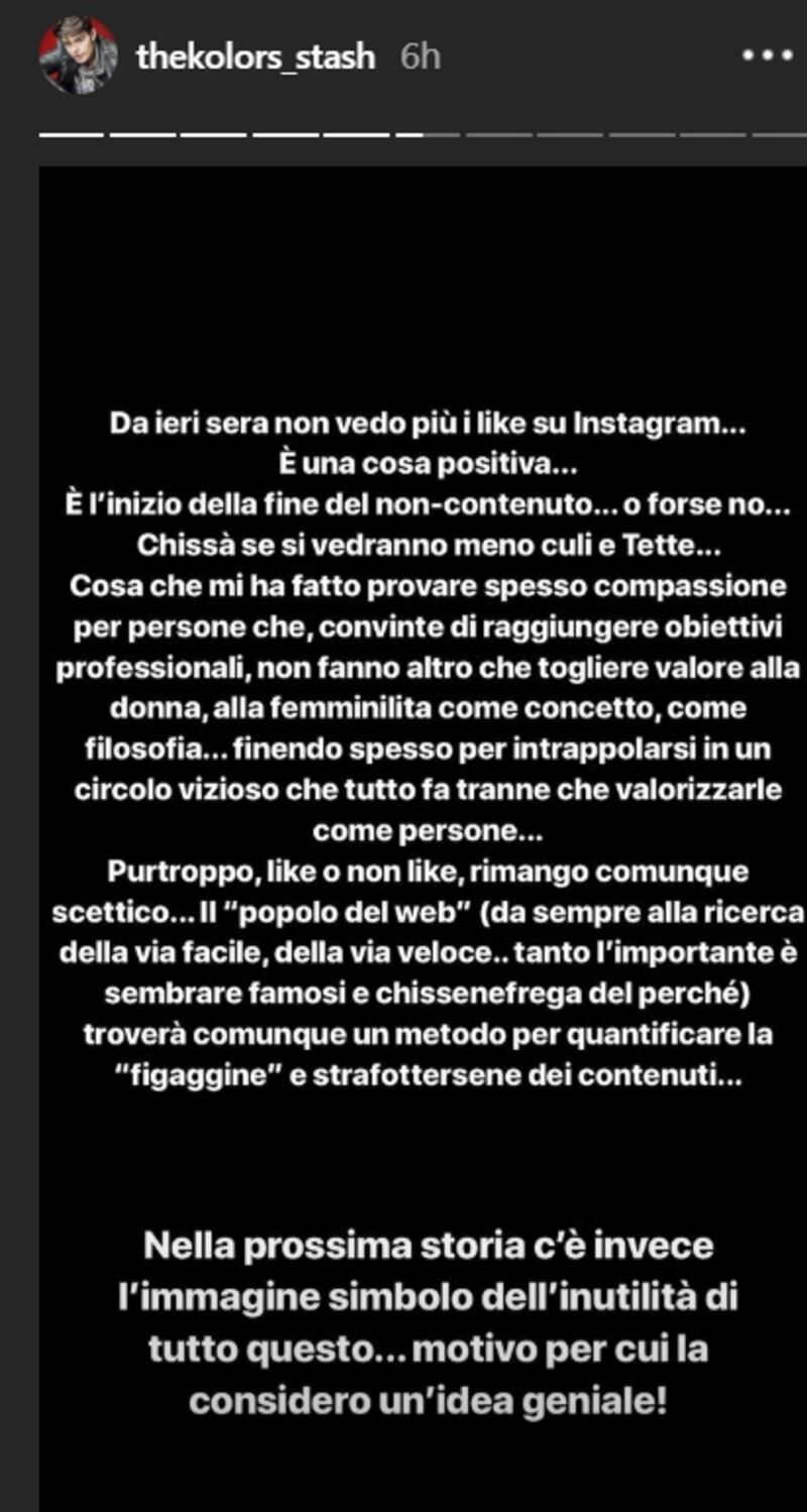 Stash Fiordispino contro il circolo vizioso dei like sui social: "Cu*i e tet**, il non contenuto"