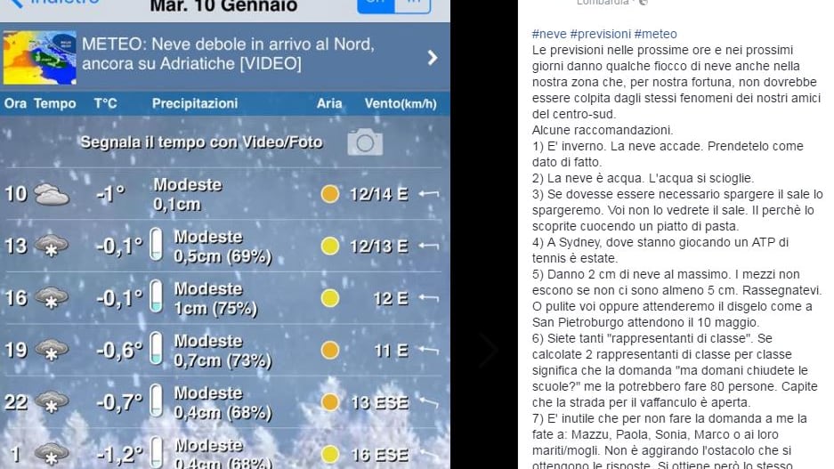 Maltempo, sindaco calma i cittadini: "La neve è acqua e si scioglierà"