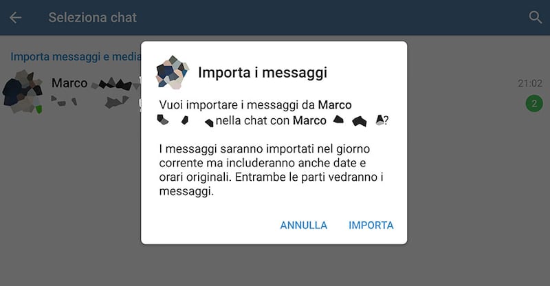 Telegram: importazione chat da WhatsApp