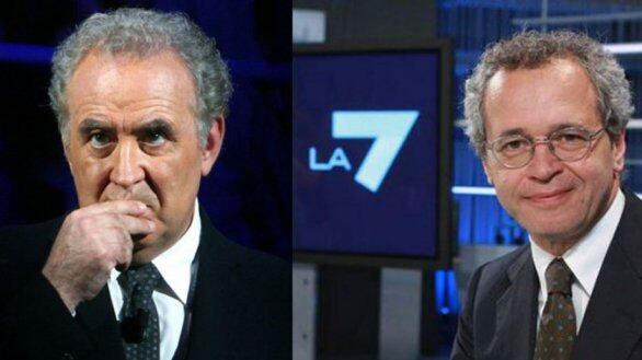 Mentana e Santoro accerchiati dalle miss
