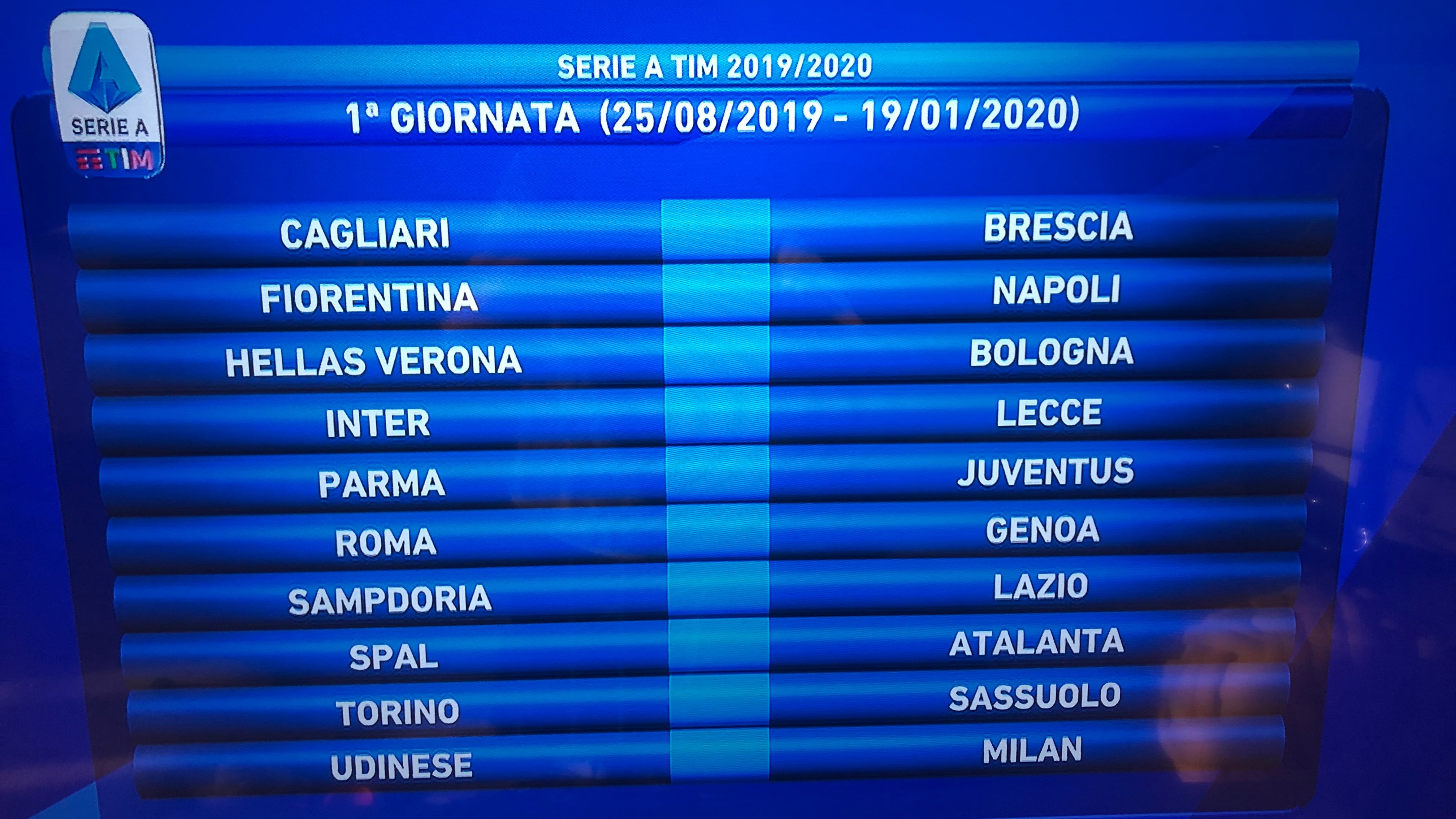 Serie A, prima giornata: la Juventus va a Parma, Inter-Lecce, Udinese-Milan