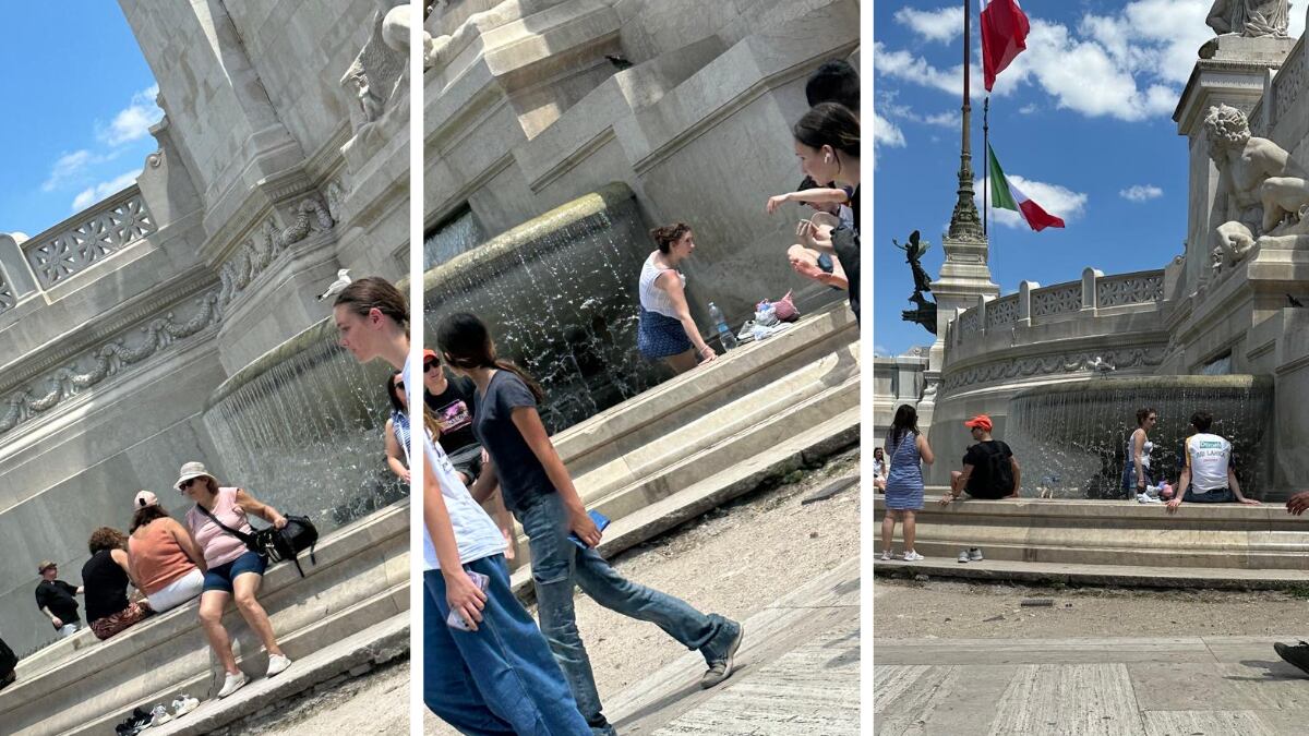 Altare della Patria, solito degrado a Roma: coi piedi a mollo nella fontana