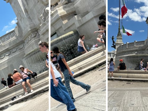Altare della Patria, solito degrado a Roma: coi piedi a mollo nella fontana