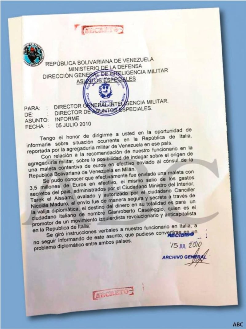 Documento Abc sui soldi del Venezuela a Maduro