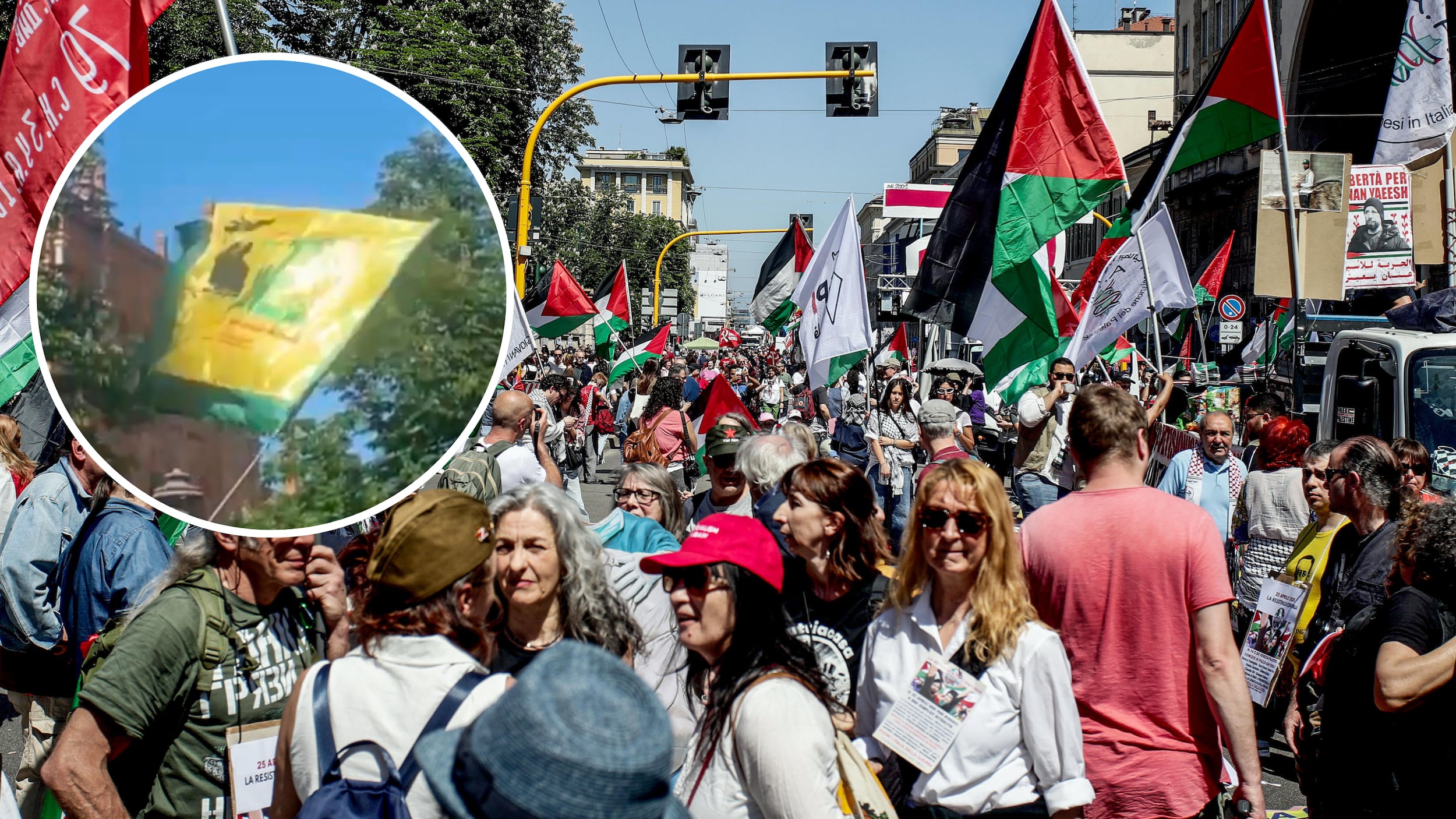 Sfila con la bandiera di Hezbollah al corteo del 25 aprile a Milano: indagata per terrorismo