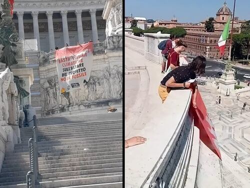 "No al fossile", blitz degli attivisti per il clima all'Altare della Patria