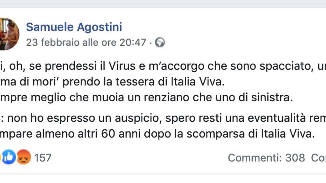 "Meglio muoia un renziano che uno di sinistra", bufera su esponente Pd