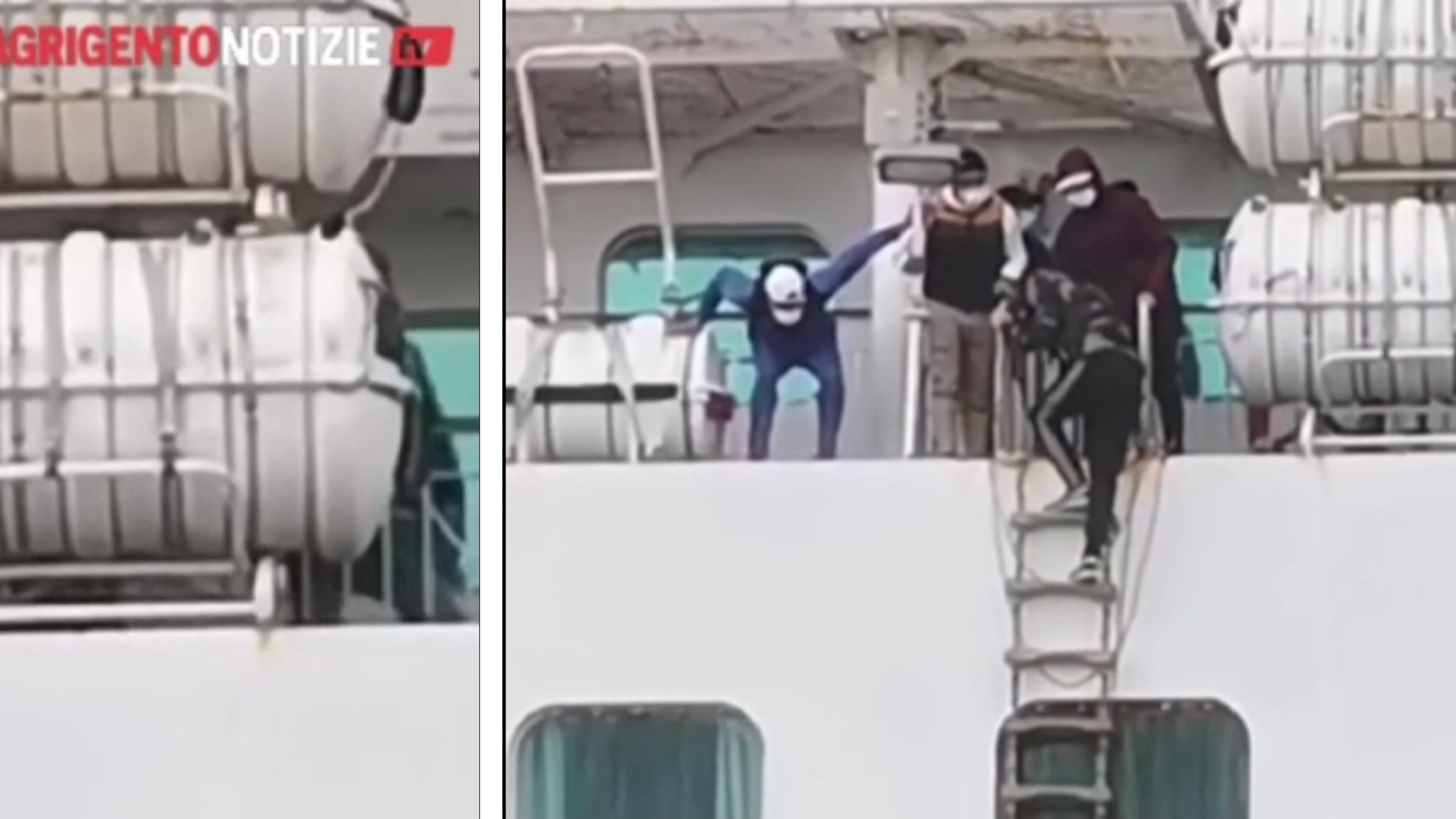 La fuga choc dalla nave: cosa fanno i migranti con le scalette