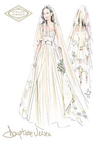 Il bozzetto dell'abito di Angelina Jolie, dell'atelier Versace