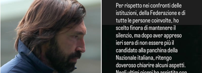 Pirlo: “Ho appreso ieri sera di non essere più candidato alla panchina della Nazionale italiana”